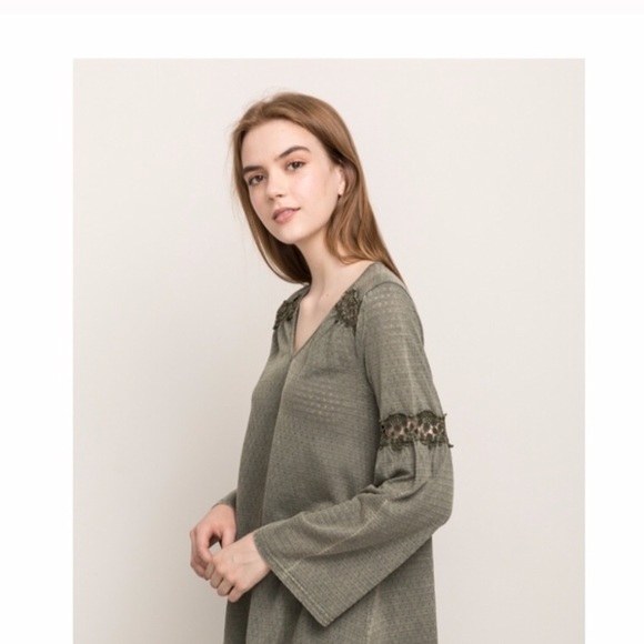 Garment Washed Bell Sleeved Top Sage Green - Picture 5 of 8